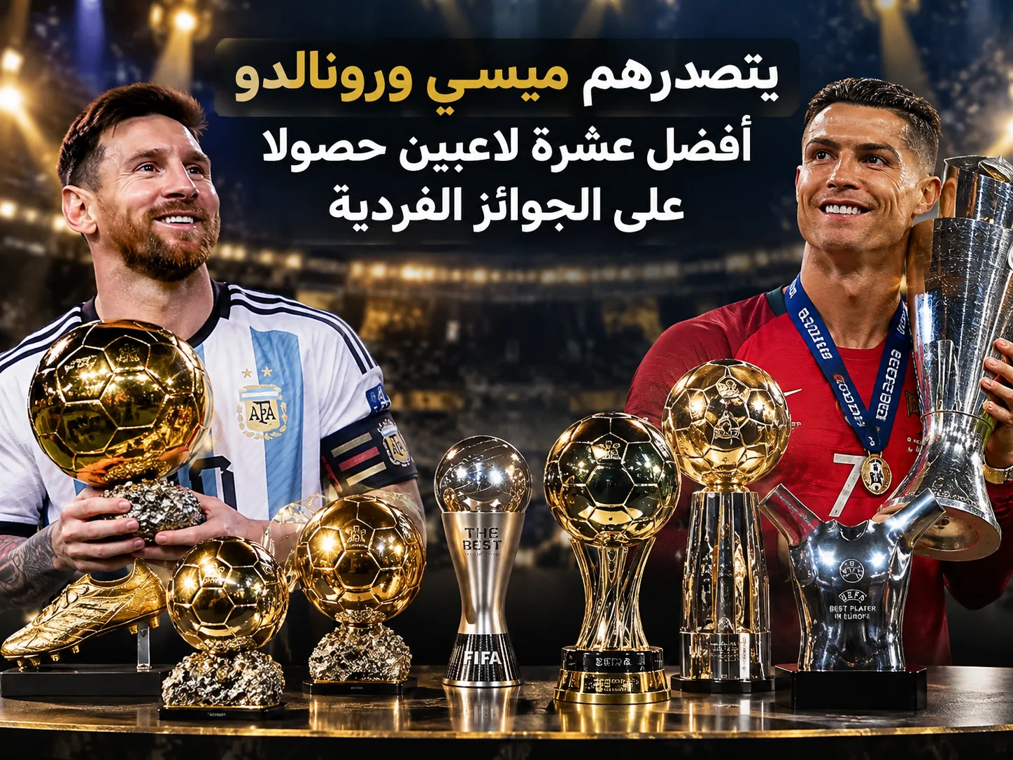 يتصدرهم ميسي ورونالدو.. أفضل عشرة لاعبين حصولا على الجوائز الفردية