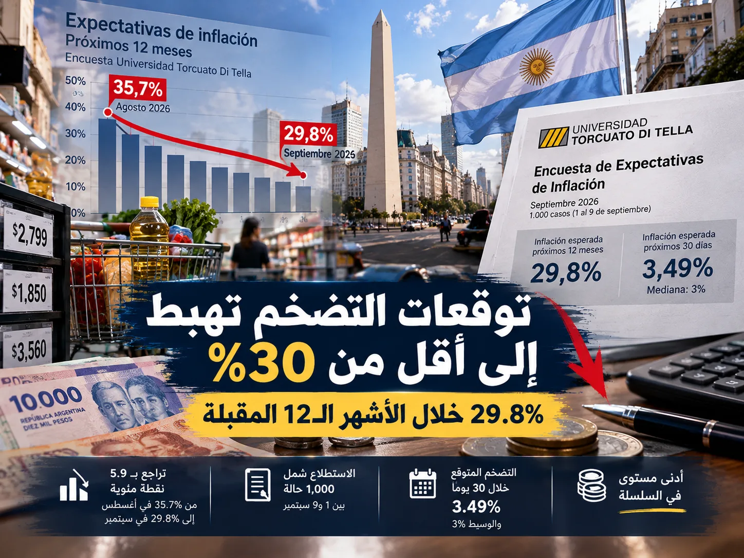 توقعات التضخم في الأرجنتين تتراجع دون 30% في سبتمبر