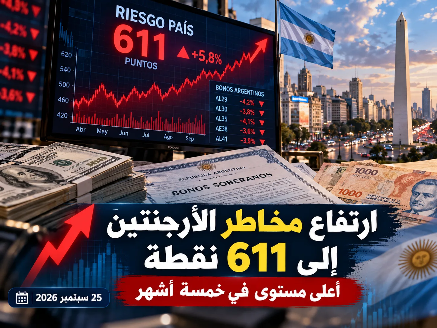 مؤشر المخاطر القطرية في الأرجنتين يتجاوز 600 نقطة وسط تراجع السندات