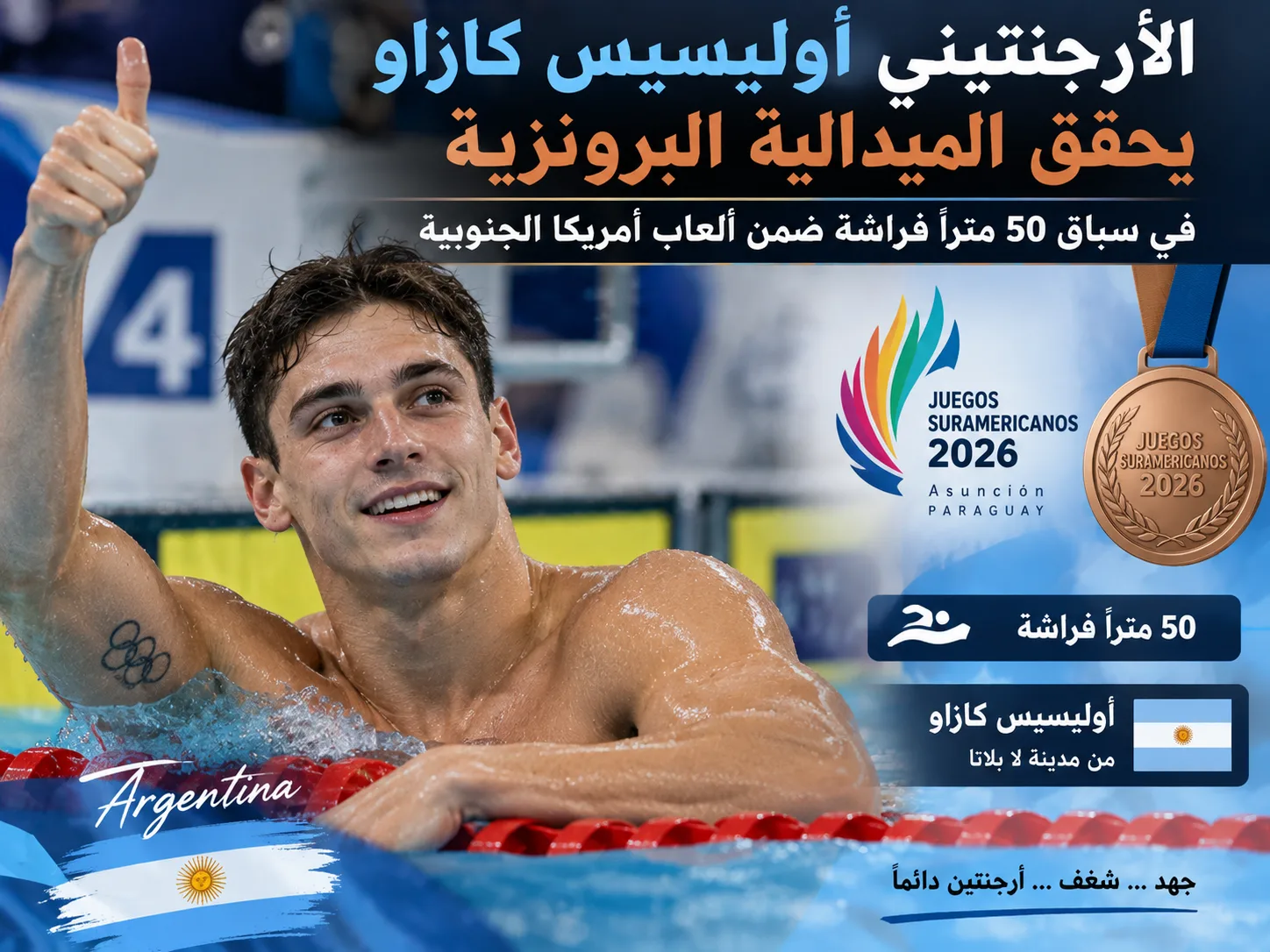 الأرجنتين تحصد الذهب في المبارزة والبرونز في السباحة بألعاب أودسور 2026