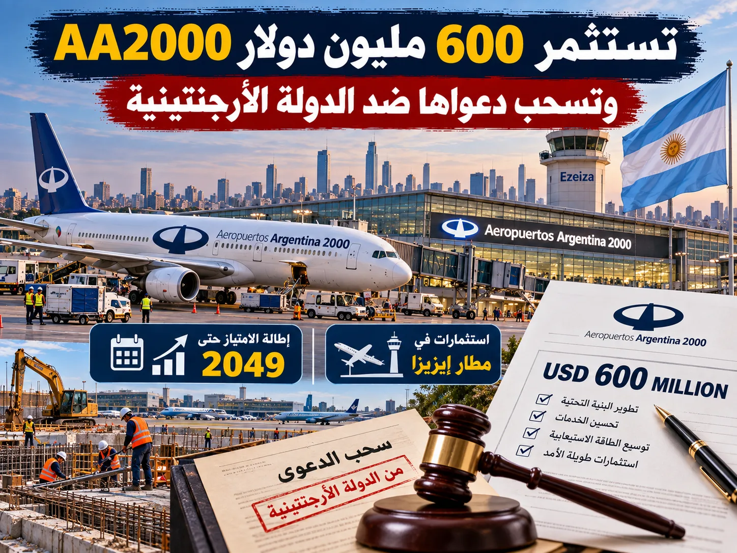 الأرجنتين تمدّ عقد مطارات AA2000 حتى 2049 مقابل استثمارات جديدة