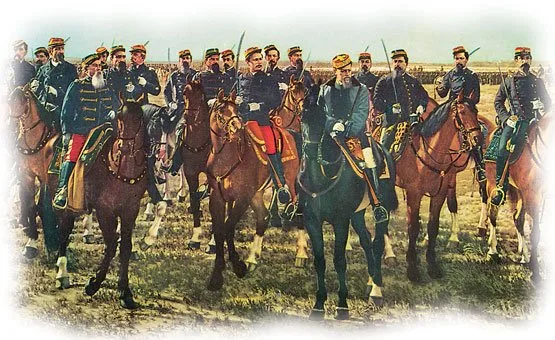 جزء من لوحة «فتح الصحراء» للرسّام خوان مانويل بلانيس، عام 1889، ويظهر فيها الجنرال روكا وضبّاطه على ظهور الخيل.