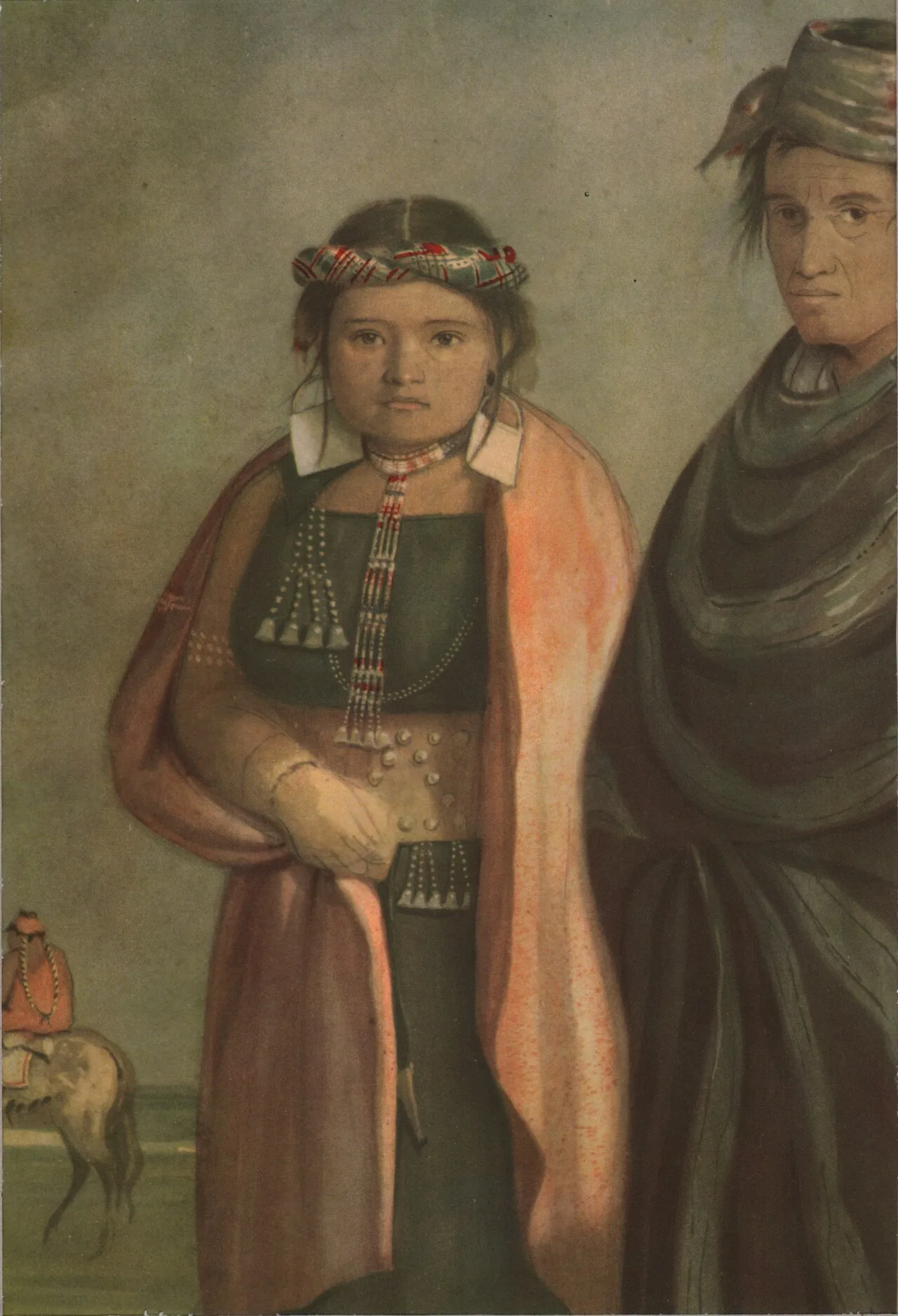 لوحة مائية لكارلوس إنريكي بيليغريني تصوّر امرأتين من شعوب البامبا، نحو 1841.
