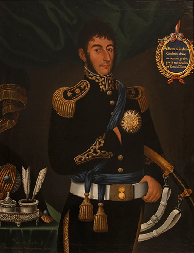 خوسيه دي سان مارتين في صورةٍ رسمها خوسيه خيل دي كاسترو عام 1818، بعد عامٍ من عبور الأنديز