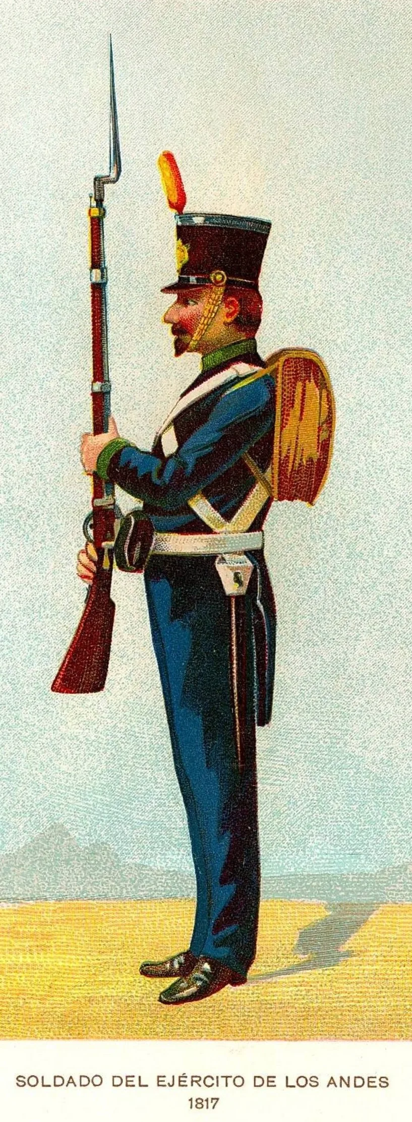 جنديٌّ من جيش الأنديز عام 1817، رسمٌ لخوسيه مانويل إيثاغيري