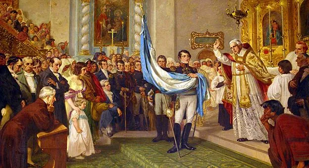 مباركة العلم في خوخوي يوم 25 مايو 1812، لوحة للرسّام لويجي دي سيرفي (1912)