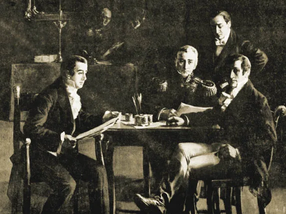 أعضاء المجلس الأول، تفصيل من لوحة للرسّام خوليو بيلا إي برادِس (1910)
